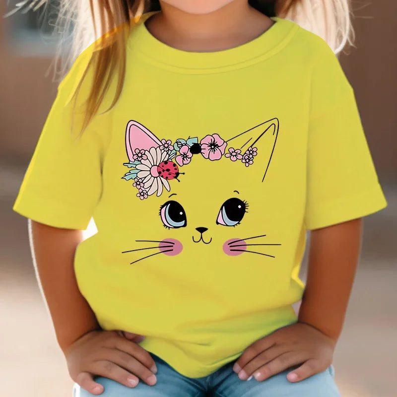 Cute & Colourful Cat Girls' T-Shirt – Purr-fectly Stylish!