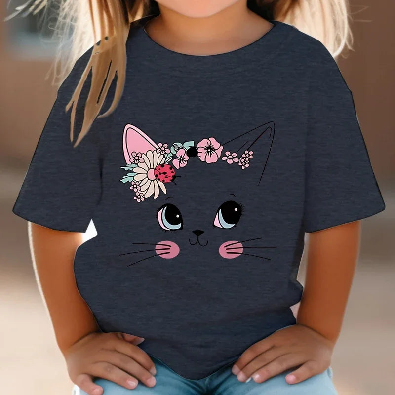 Cute & Colourful Cat Girls' T-Shirt – Purr-fectly Stylish!