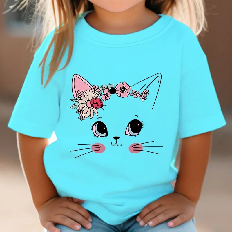 Cute & Colourful Cat Girls' T-Shirt – Purr-fectly Stylish!