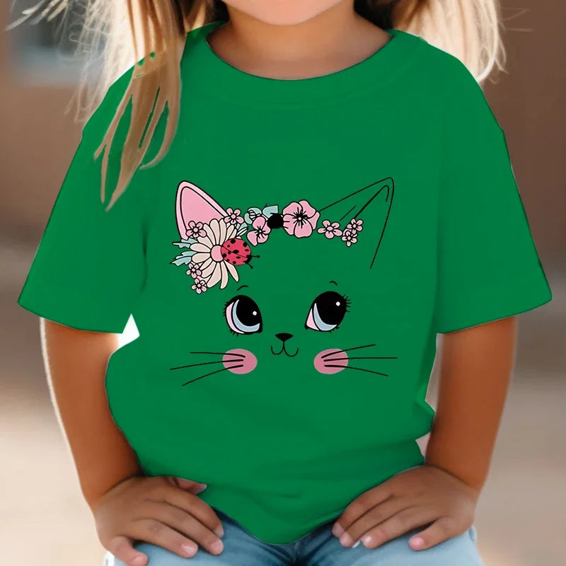 Cute & Colourful Cat Girls' T-Shirt – Purr-fectly Stylish!