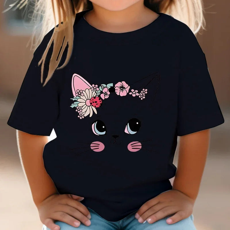 Cute & Colourful Cat Girls' T-Shirt – Purr-fectly Stylish!