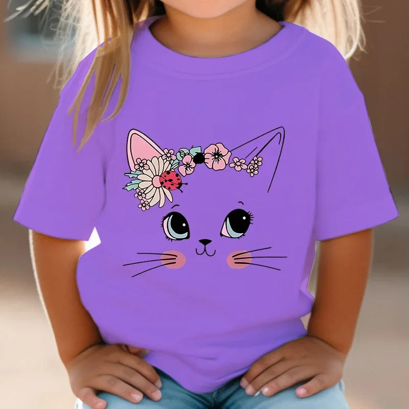 Cute & Colourful Cat Girls' T-Shirt – Purr-fectly Stylish!