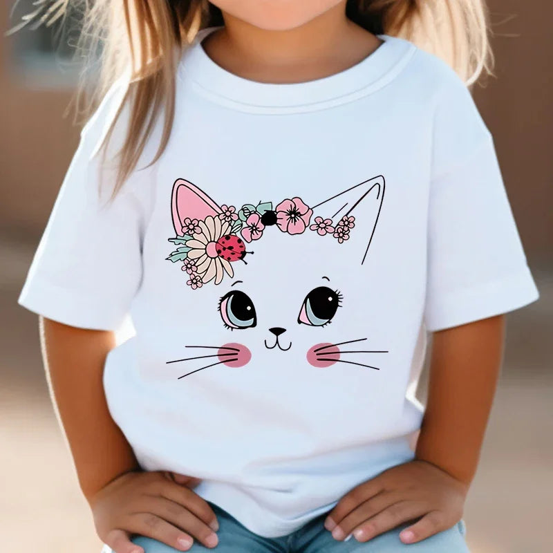 Cute & Colourful Cat Girls' T-Shirt – Purr-fectly Stylish!