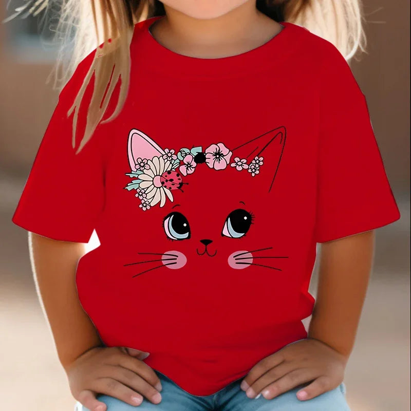 Cute & Colourful Cat Girls' T-Shirt – Purr-fectly Stylish!