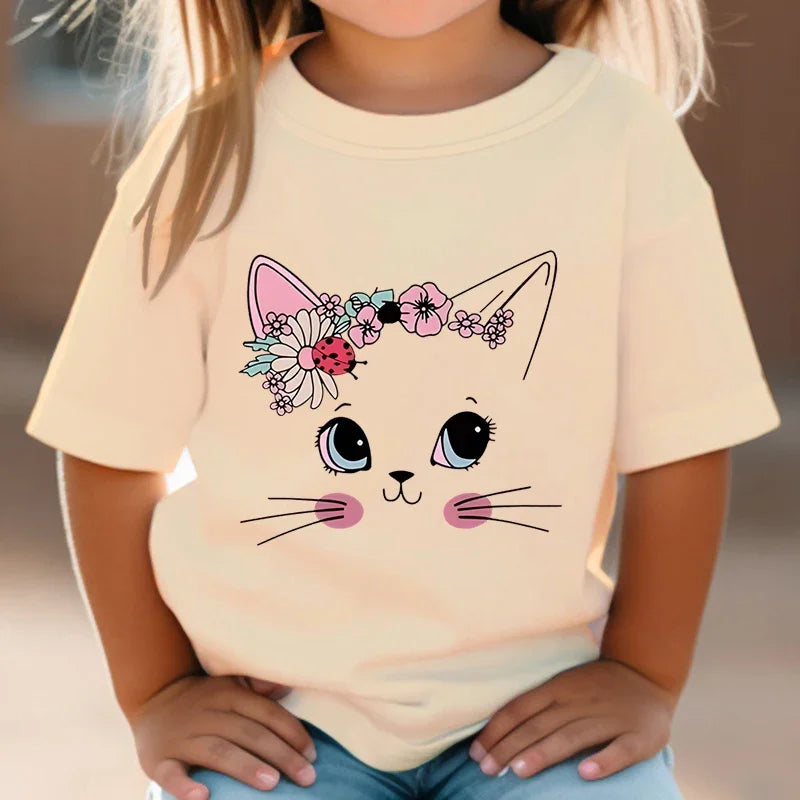 Cute & Colourful Cat Girls' T-Shirt – Purr-fectly Stylish!