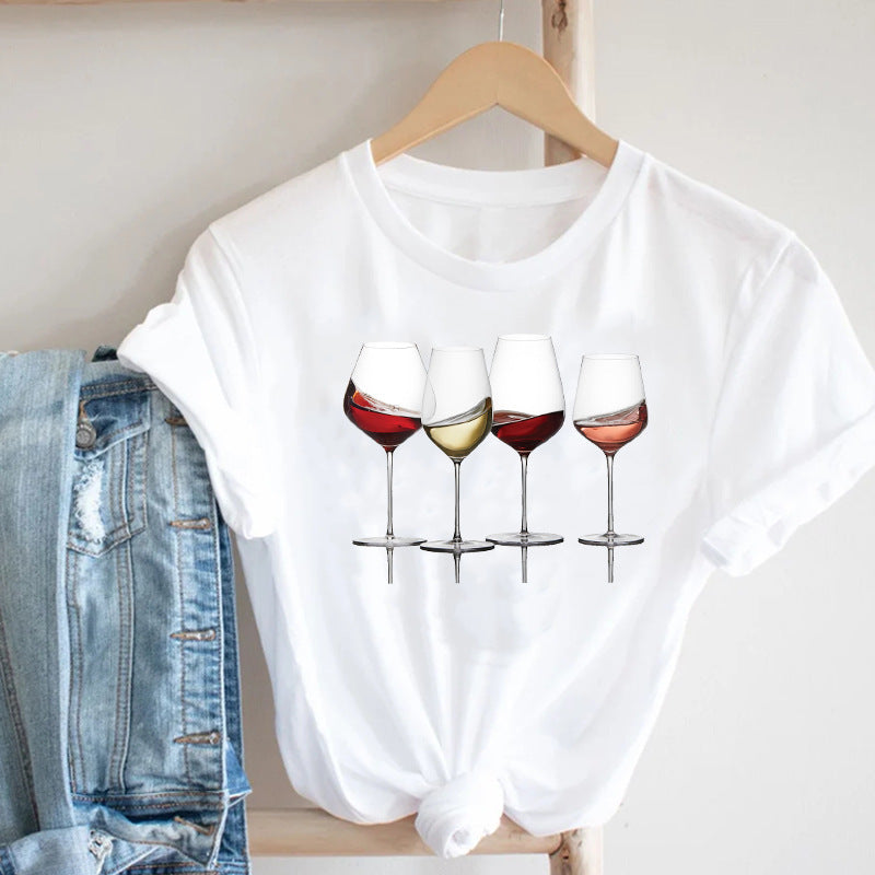 Women Printing Clothing Wine Lady Short Sleeve Casual - Embrace Your Quirk